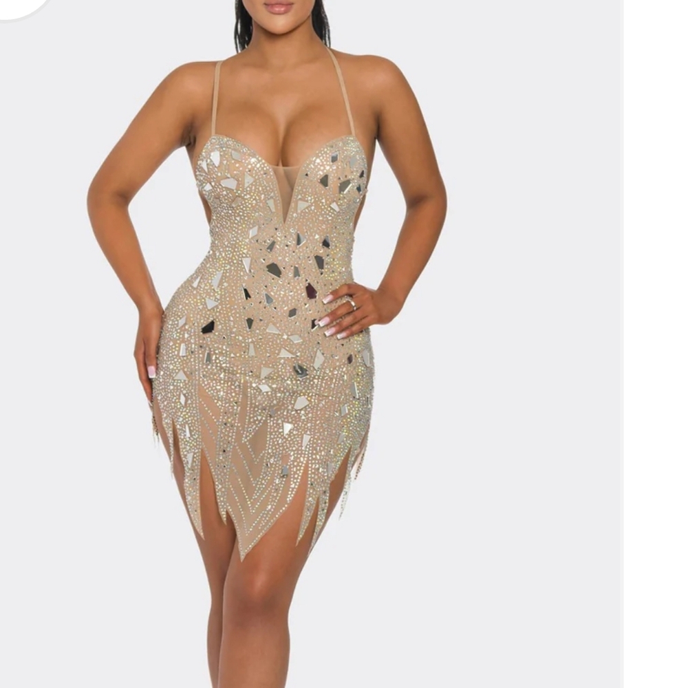 Elegant Beige Sequin Dress